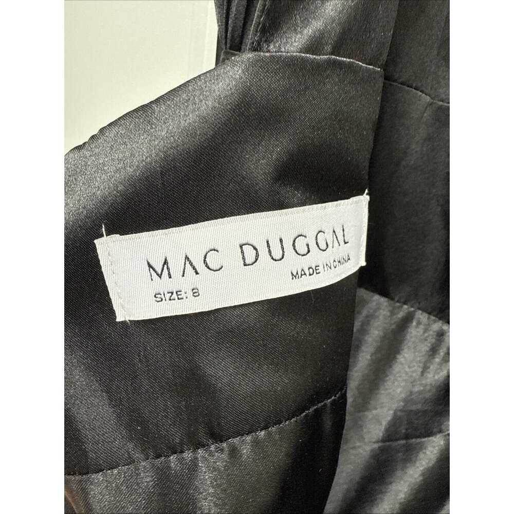 Mac Duggal Size 8 Black 48856 RUFFLE SHOULDER V-NECK CHIFFON GOWN Prom Dress New - Picture 9 of 10